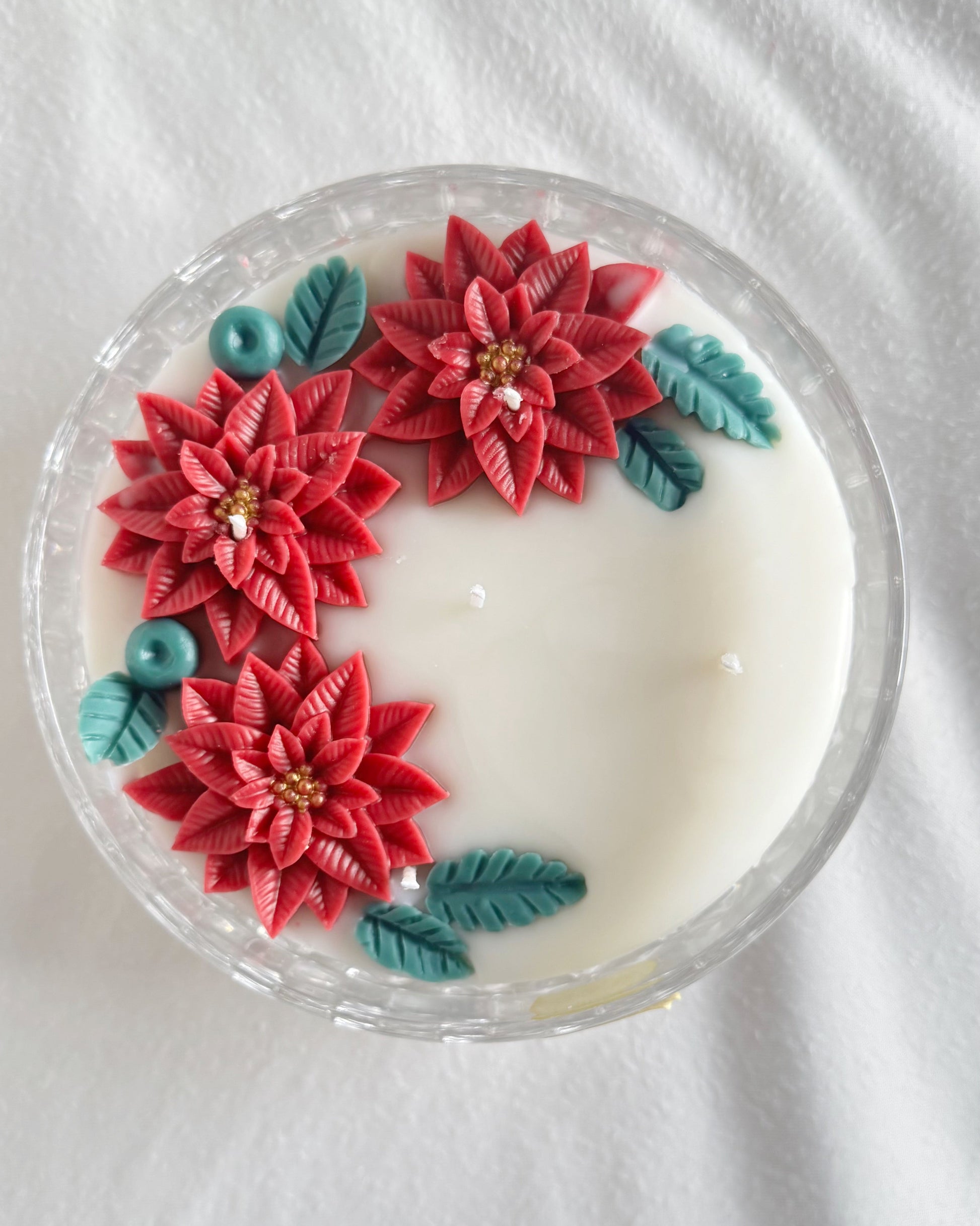 gorham crystal vintage_red_poinsettia_christmas_candle_in_vintage_crystal_dish