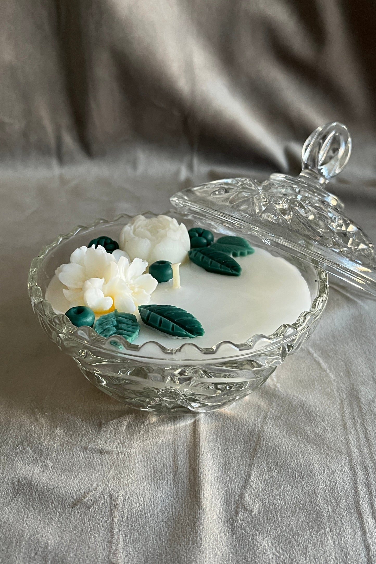 Amour Glow Candle | Vintage Candy Dish with Cherry Blossom