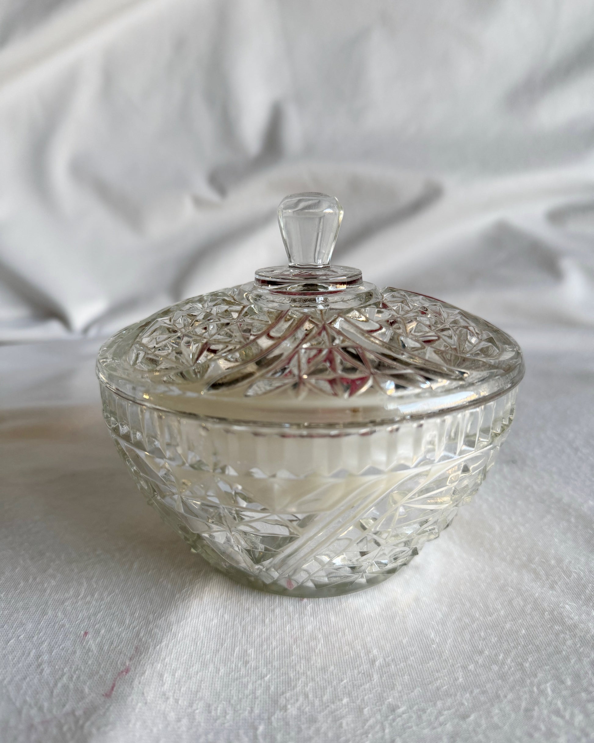 vintage glass dish with lid christmas candle red flowers